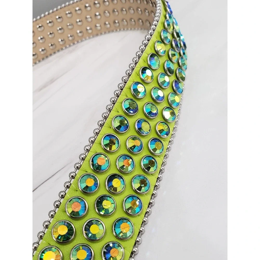DNA PREMIUM WEAR BELT Lime Green Rhinestones Western‎ Rave Size Small Men Women